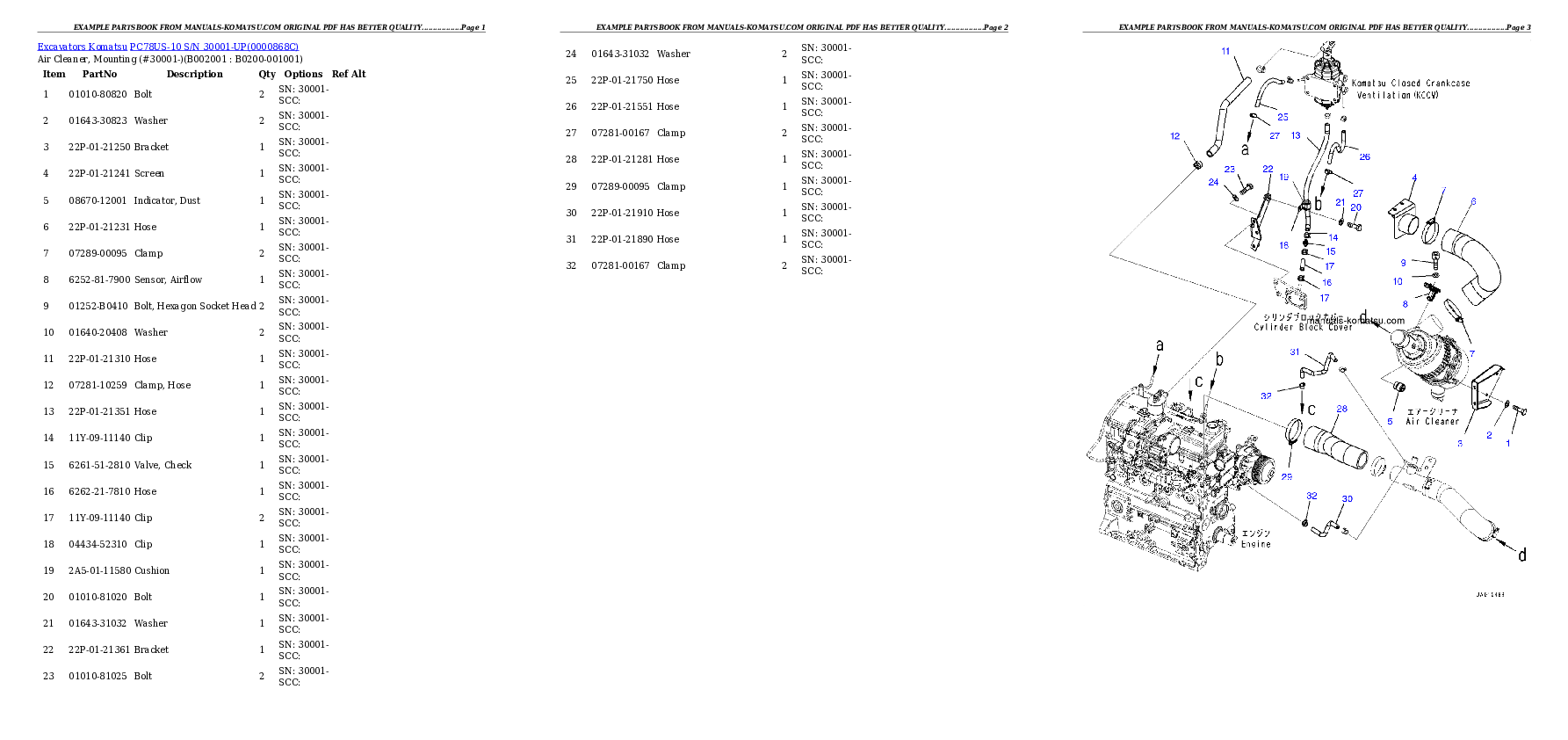 PC78US-10 S/N 30001-UP Partsbook