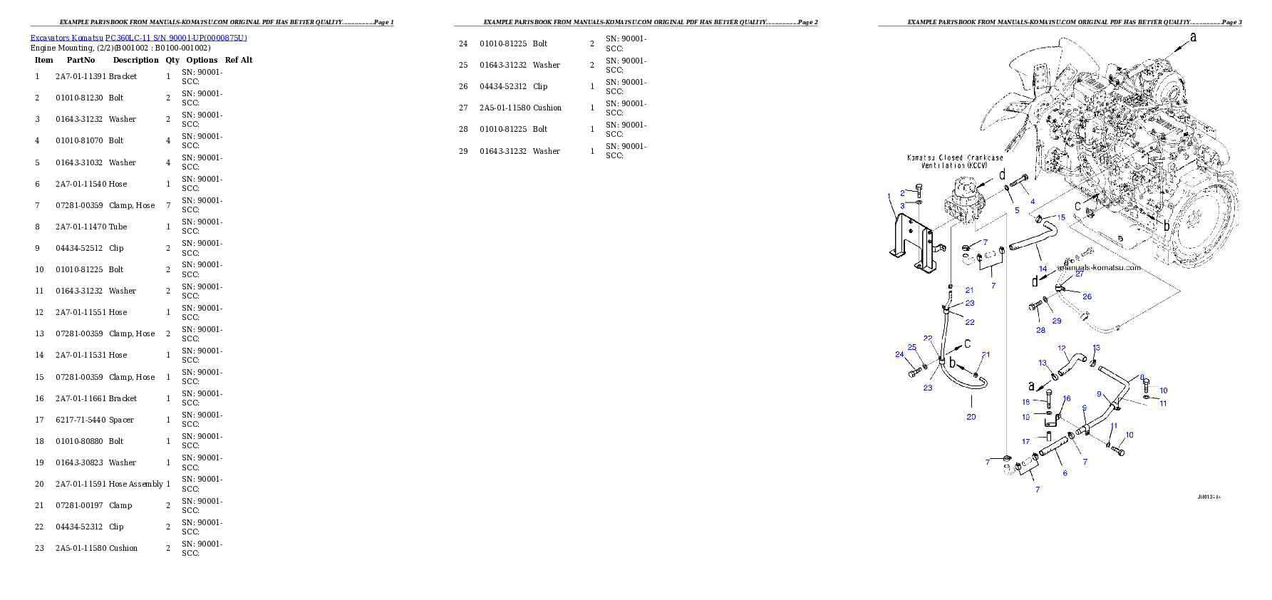 PC360LC-11 S/N 90001-UP Partsbook