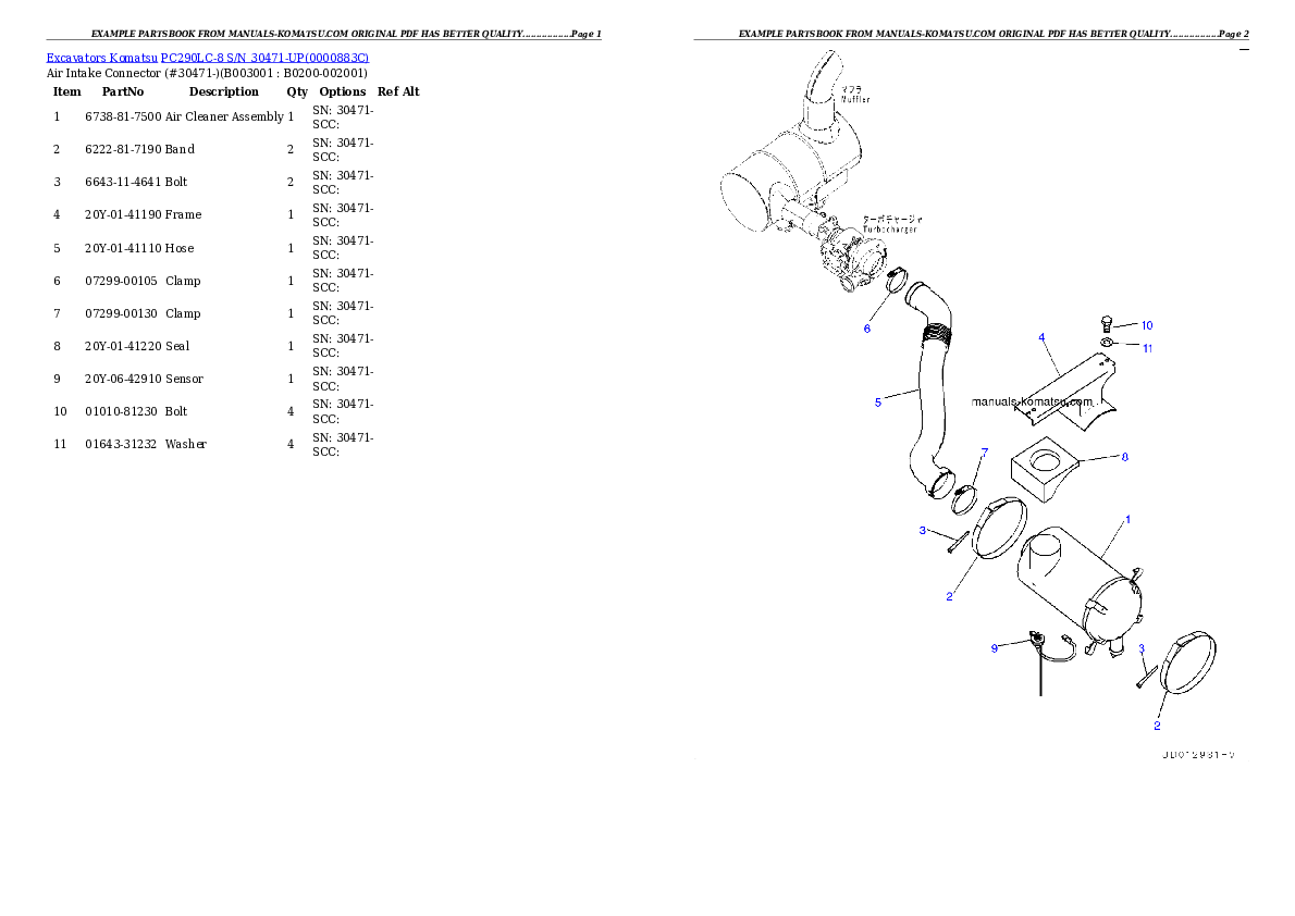 Protected: PC290LC-8 S/N 30471-UP Partsbook