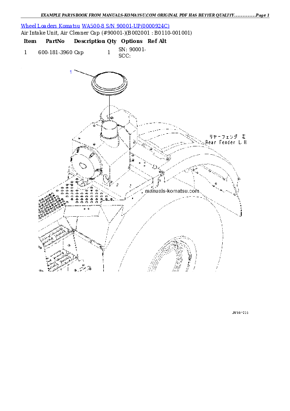 WA500-8 S/N 90001-UP Partsbook