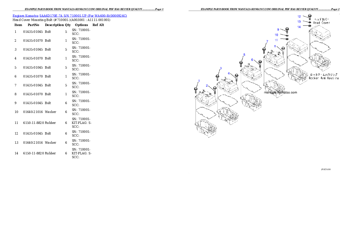 SAA6D170E-7A S/N 710001-UP (For WA600-8) Partsbook