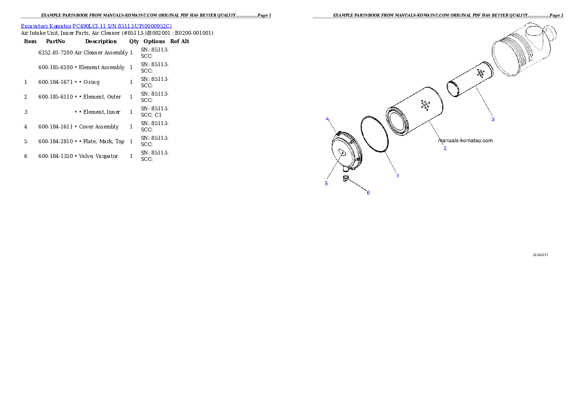 PC490LCI-11 S/N 85113-UP Partsbook