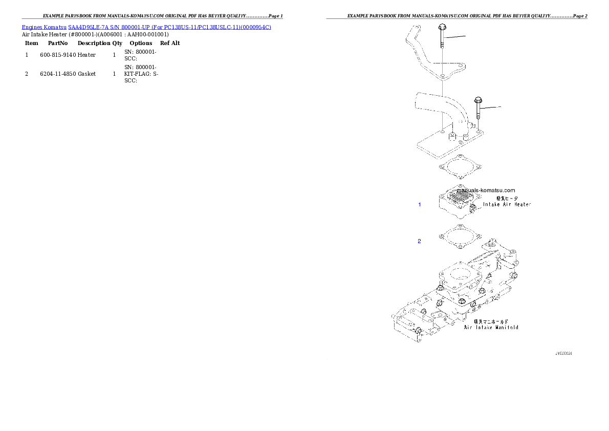 Protected: SAA4D95LE-7A S/N 800001-UP (For PC138US-11/PC138USLC-11) Partsbook