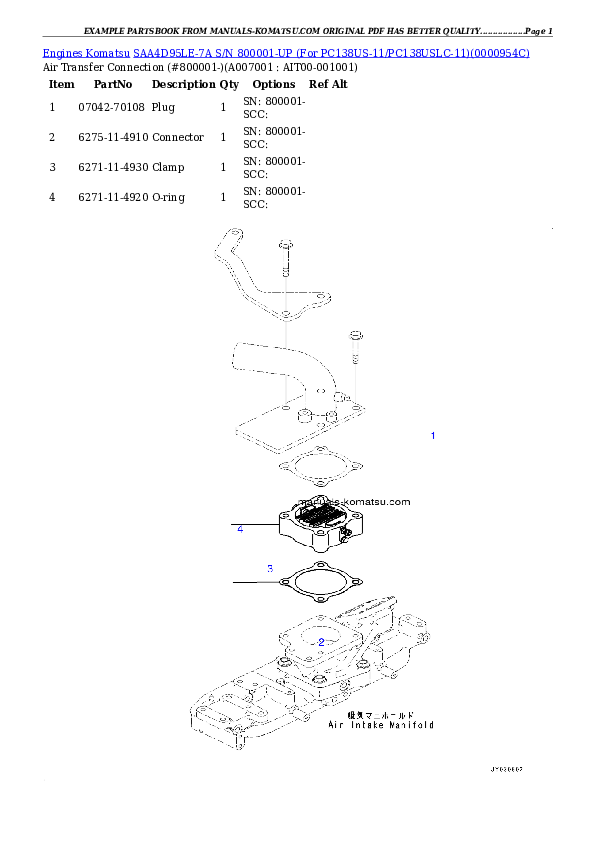 Protected: SAA4D95LE-7A S/N 800001-UP (For PC138US-11/PC138USLC-11) Partsbook