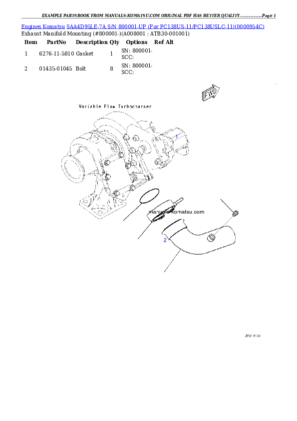 Protected: SAA4D95LE-7A S/N 800001-UP (For PC138US-11/PC138USLC-11) Partsbook