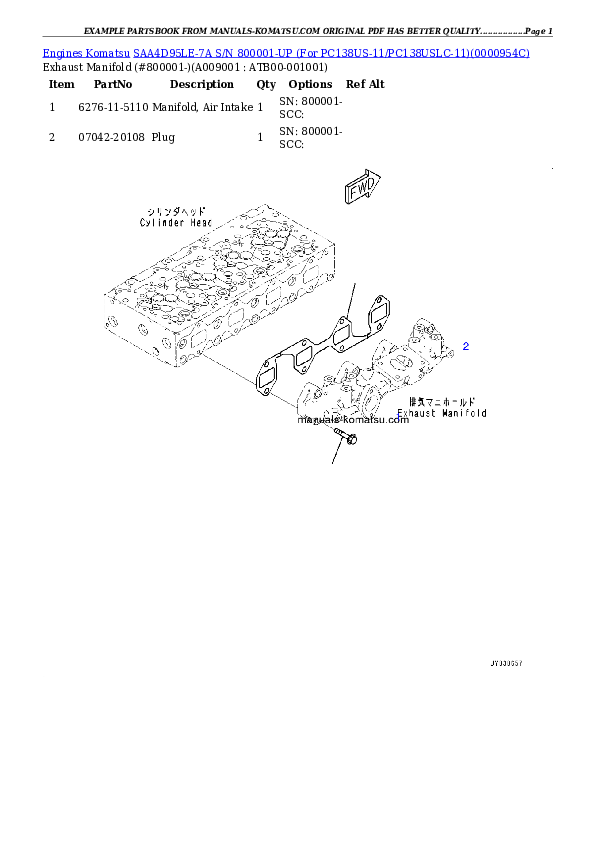 Protected: SAA4D95LE-7A S/N 800001-UP (For PC138US-11/PC138USLC-11) Partsbook