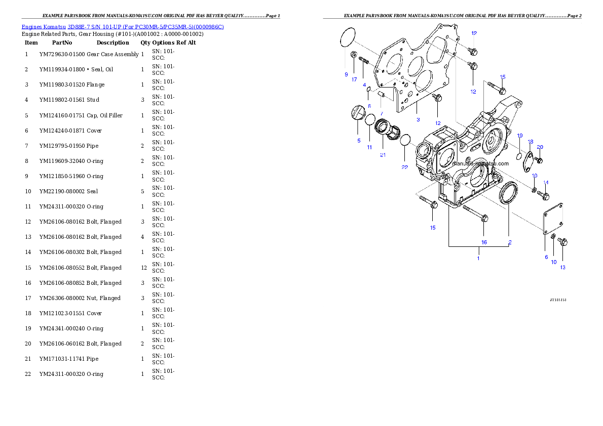 3D88E-7 S/N 101-UP (For PC30MR-5/PC35MR-5) Partsbook