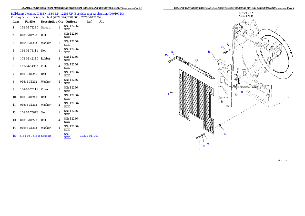 Protected: D85EX-15E0 S/N 12256-UP (For Subsoiler Application) Partsbook