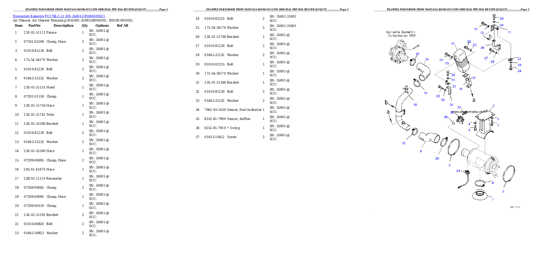 PC170LC-11 S/N 35001-UP Partsbook