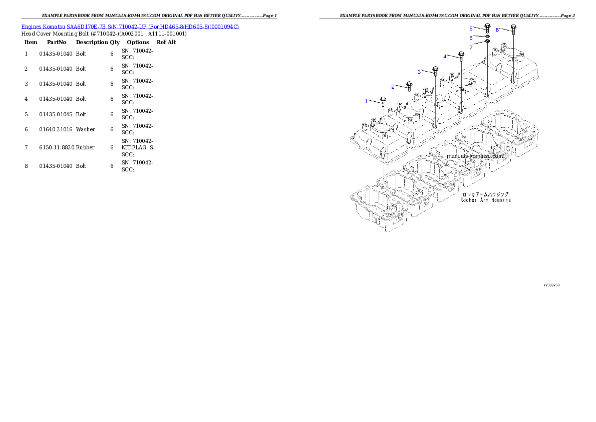 SAA6D170E-7B S/N 710042-UP (For HD465-8/HD605-8) Partsbook