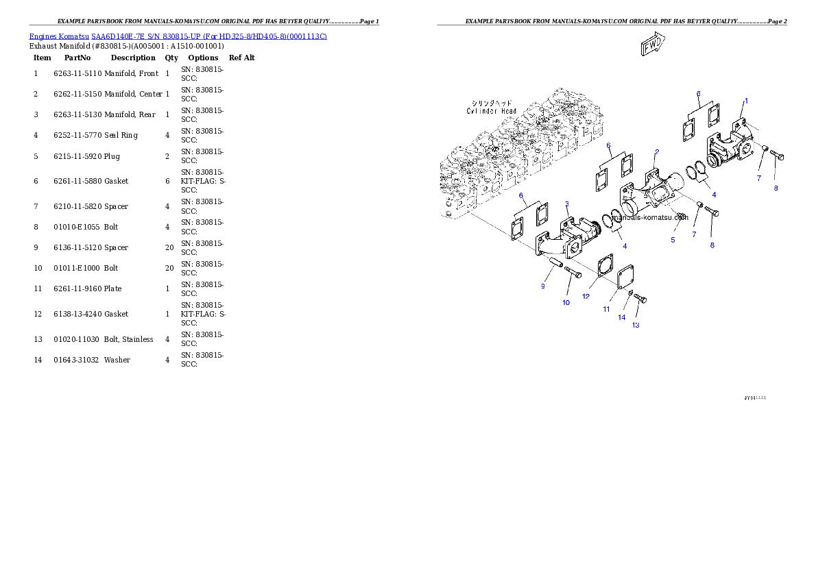 Protected: SAA6D140E-7E S/N 830815-UP (For HD325-8/HD405-8) Partsbook