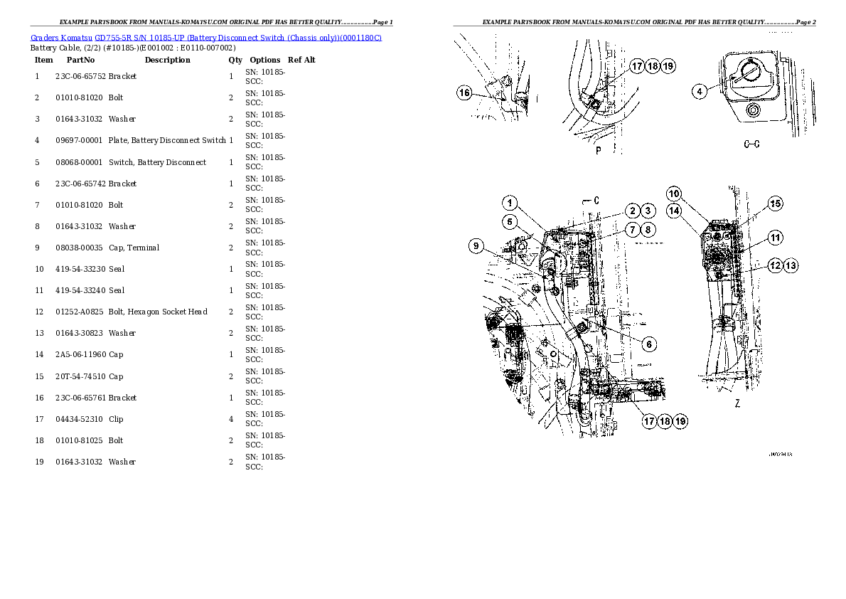 GD755-5R S/N 10185-UP (Battery Disconnect Switch (Chassis only)) Partsbook