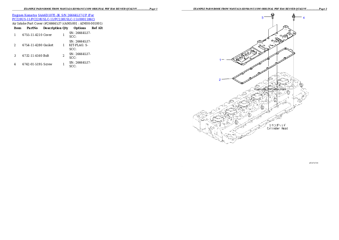 Protected: SAA6D107E-3K S/N 26664537-UP (For PC228US-11/PC228USLC-11/PC238USLC-11) Partsbook
