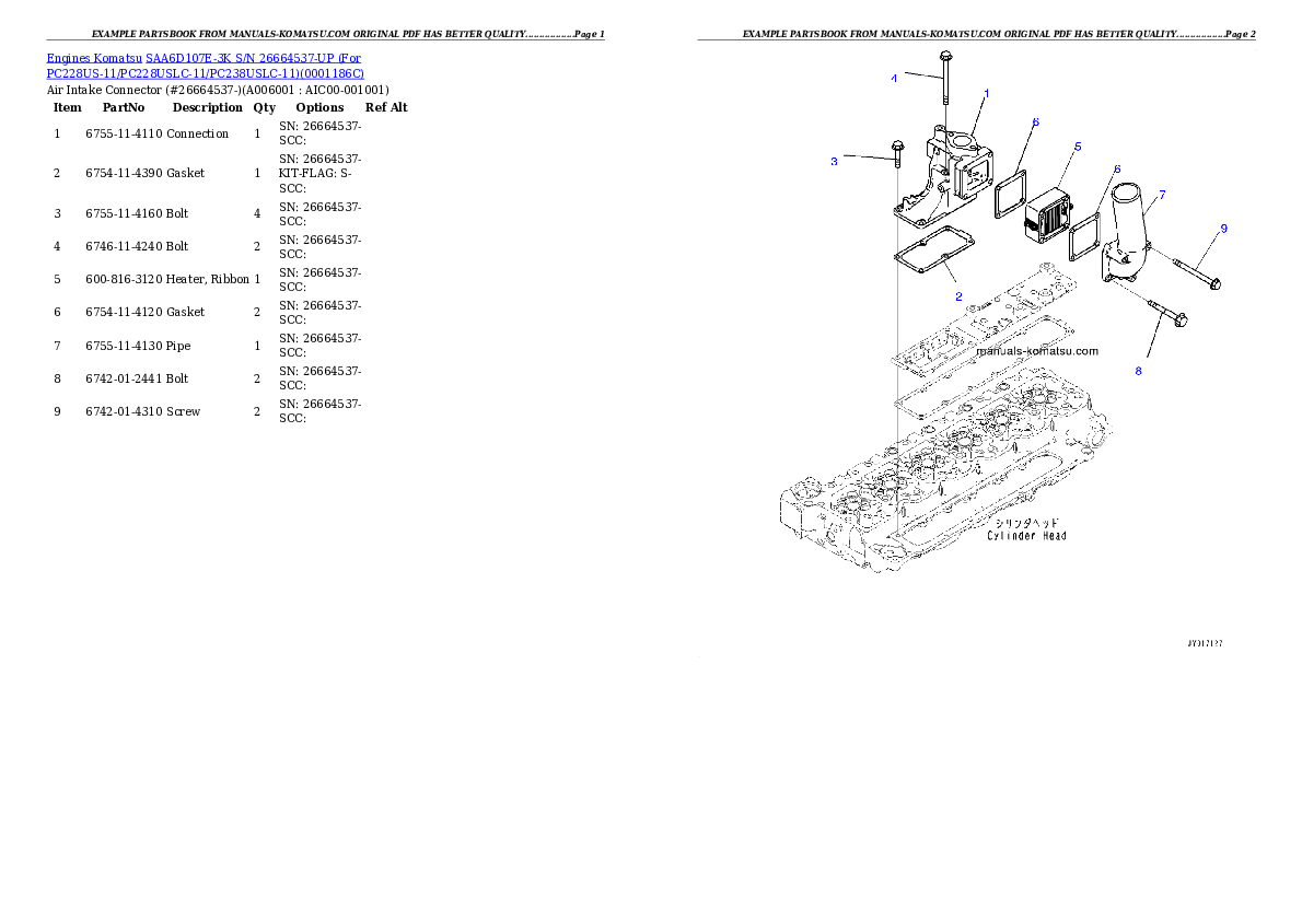 Protected: SAA6D107E-3K S/N 26664537-UP (For PC228US-11/PC228USLC-11/PC238USLC-11) Partsbook