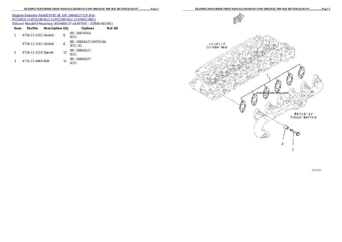 Protected: SAA6D107E-3K S/N 26664537-UP (For PC228US-11/PC228USLC-11/PC238USLC-11) Partsbook