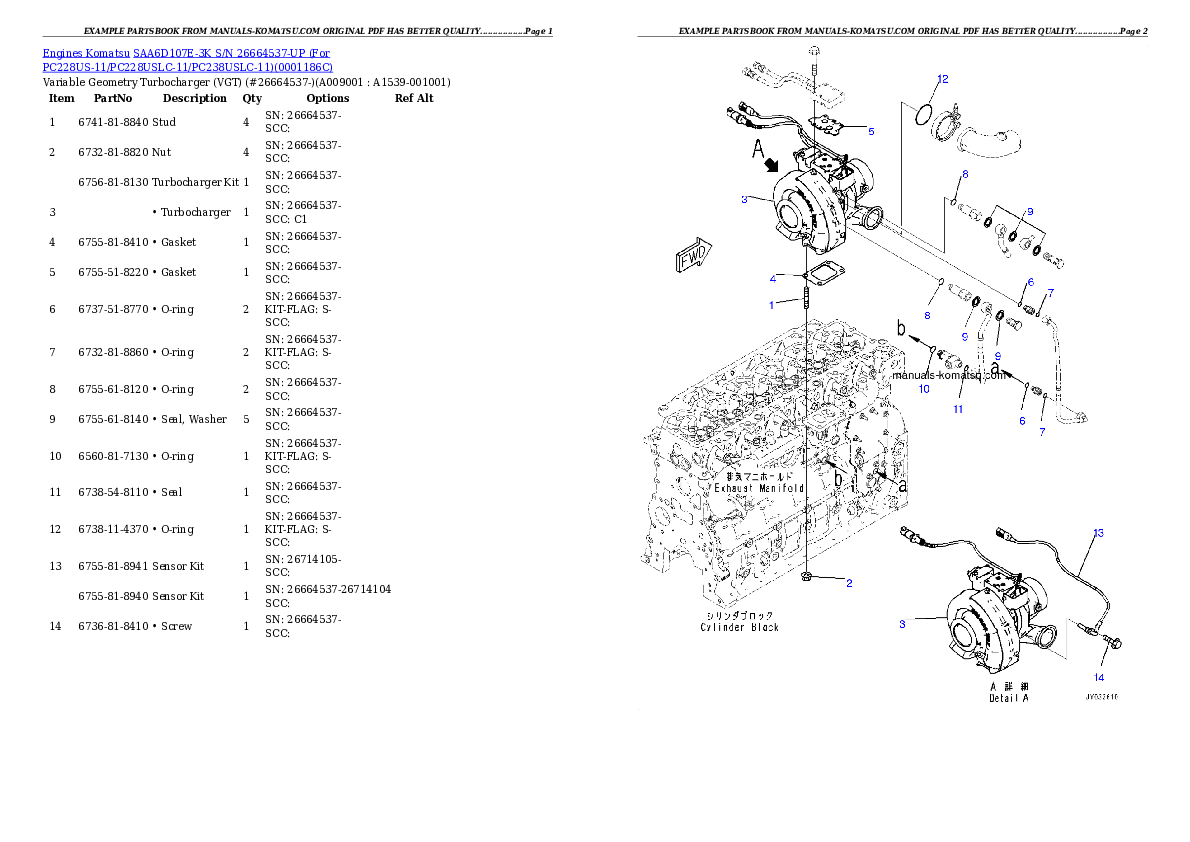 Protected: SAA6D107E-3K S/N 26664537-UP (For PC228US-11/PC228USLC-11/PC238USLC-11) Partsbook