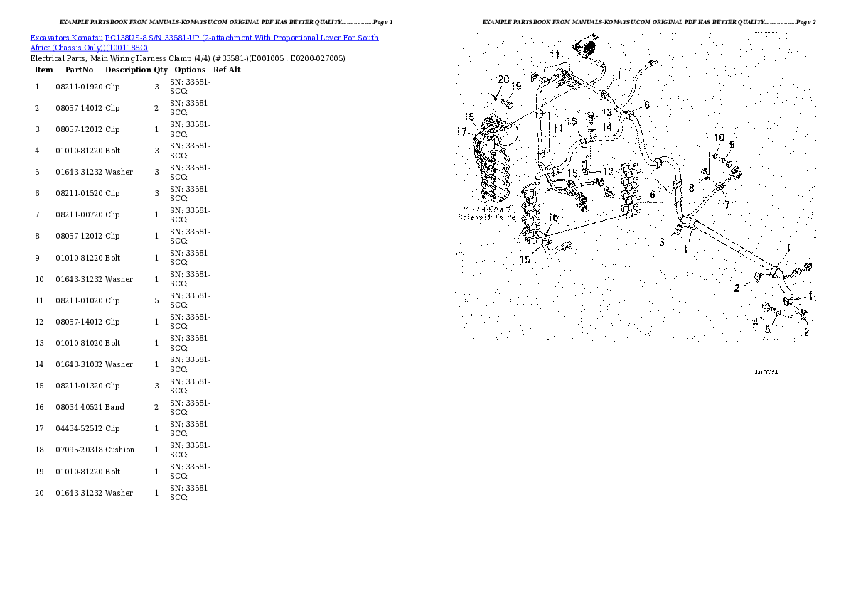 Protected: PC138US-8 S/N 33581-UP (2-attachment With Proportional Lever For South Africa(Chassis Only)) Partsbook
