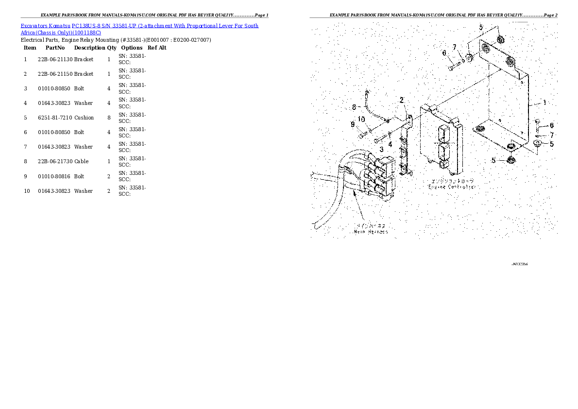 Protected: PC138US-8 S/N 33581-UP (2-attachment With Proportional Lever For South Africa(Chassis Only)) Partsbook
