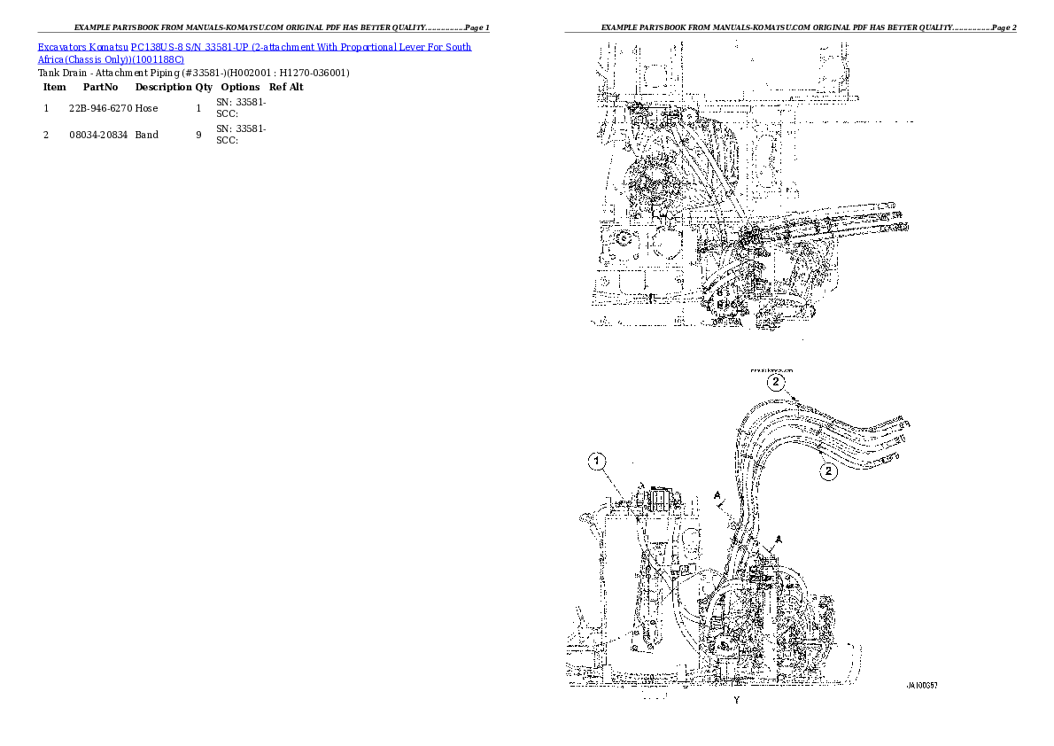 Protected: PC138US-8 S/N 33581-UP (2-attachment With Proportional Lever For South Africa(Chassis Only)) Partsbook