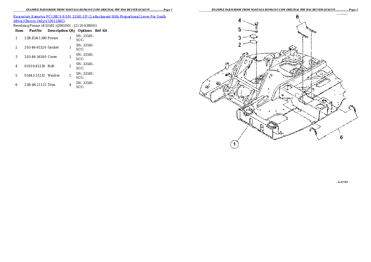 Protected: PC138US-8 S/N 33581-UP (2-attachment With Proportional Lever For South Africa(Chassis Only)) Partsbook