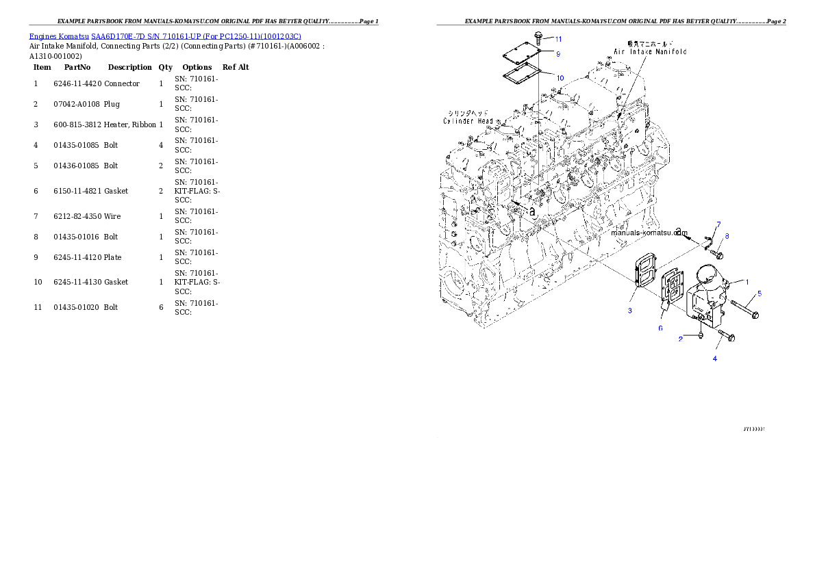 Protected: SAA6D170E-7D S/N 710161-UP (For PC1250-11) Partsbook
