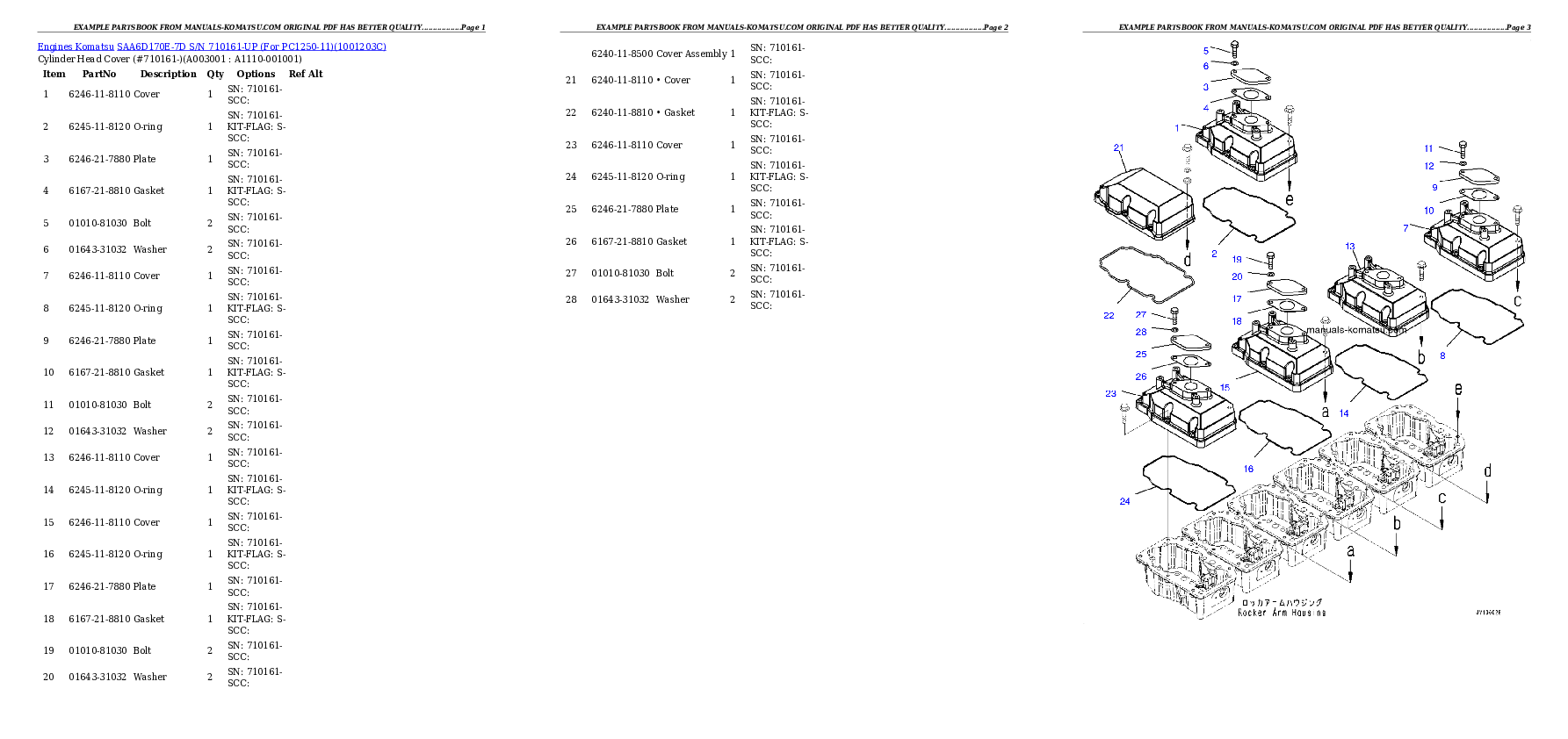 SAA6D170E-7D S/N 710161-UP (For PC1250-11) Partsbook