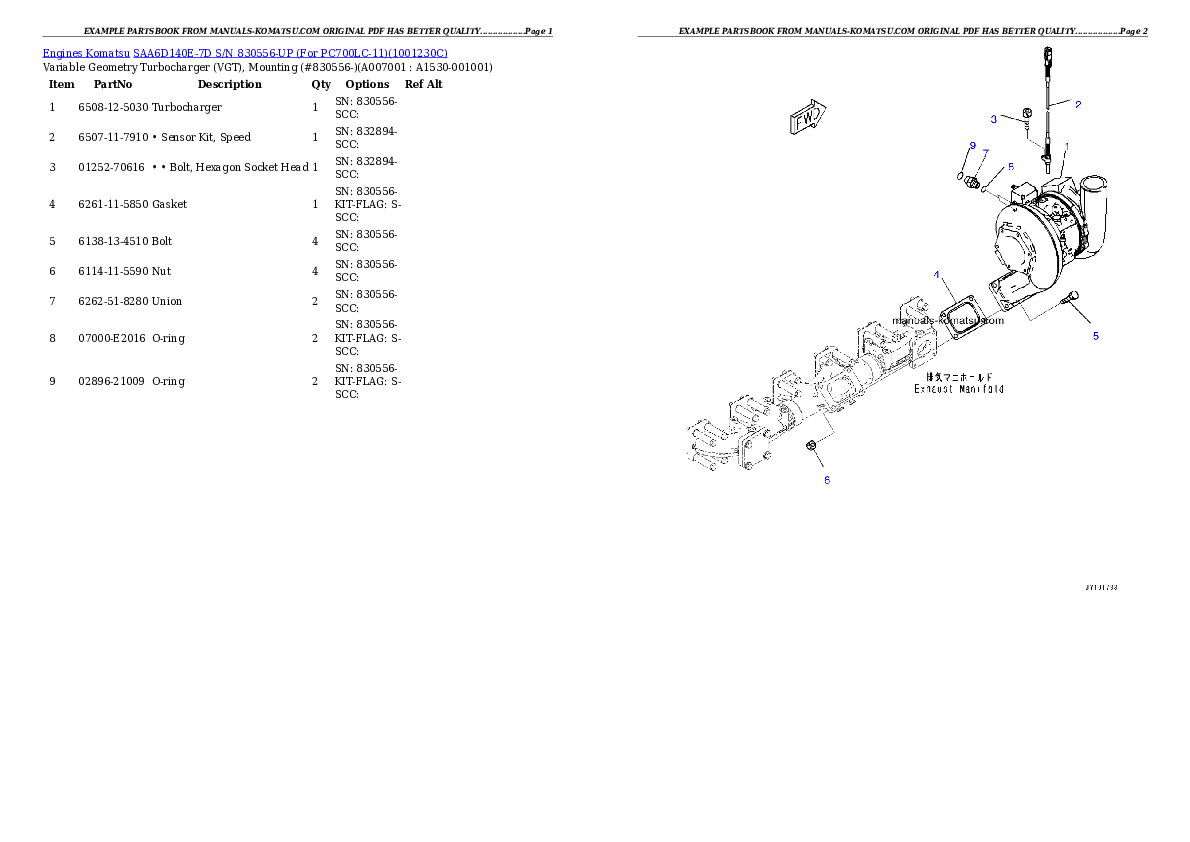 Protected: SAA6D140E-7D S/N 830556-UP (For PC700LC-11) Partsbook