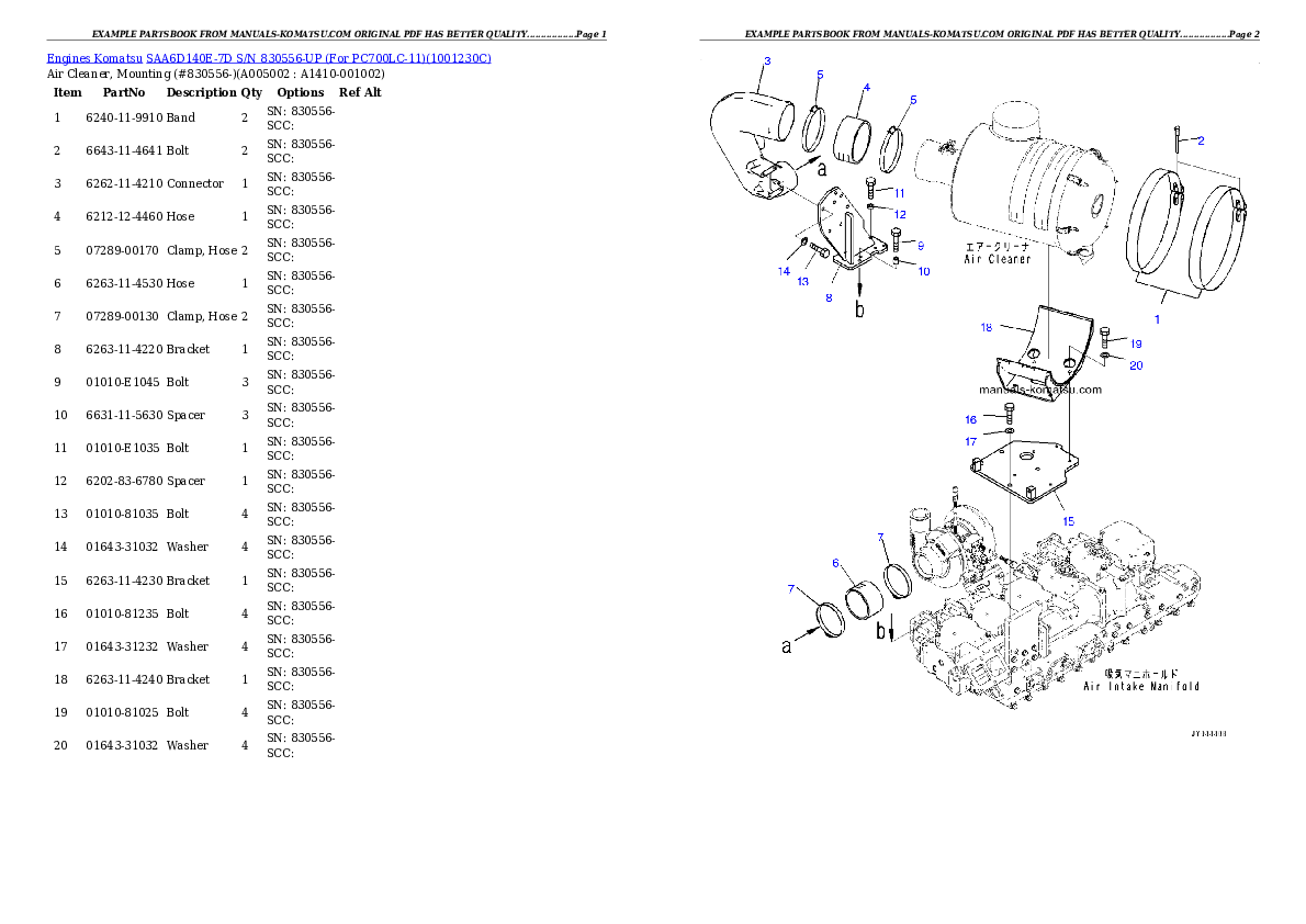 Protected: SAA6D140E-7D S/N 830556-UP (For PC700LC-11) Partsbook