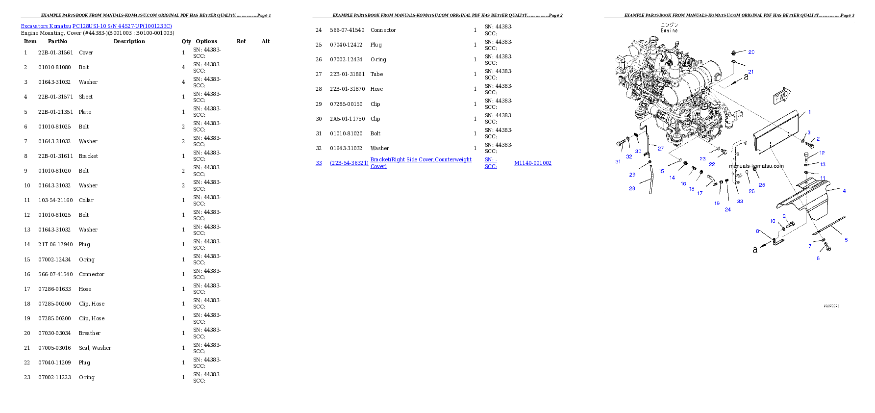 PC128USI-10 S/N 44527-UP Partsbook