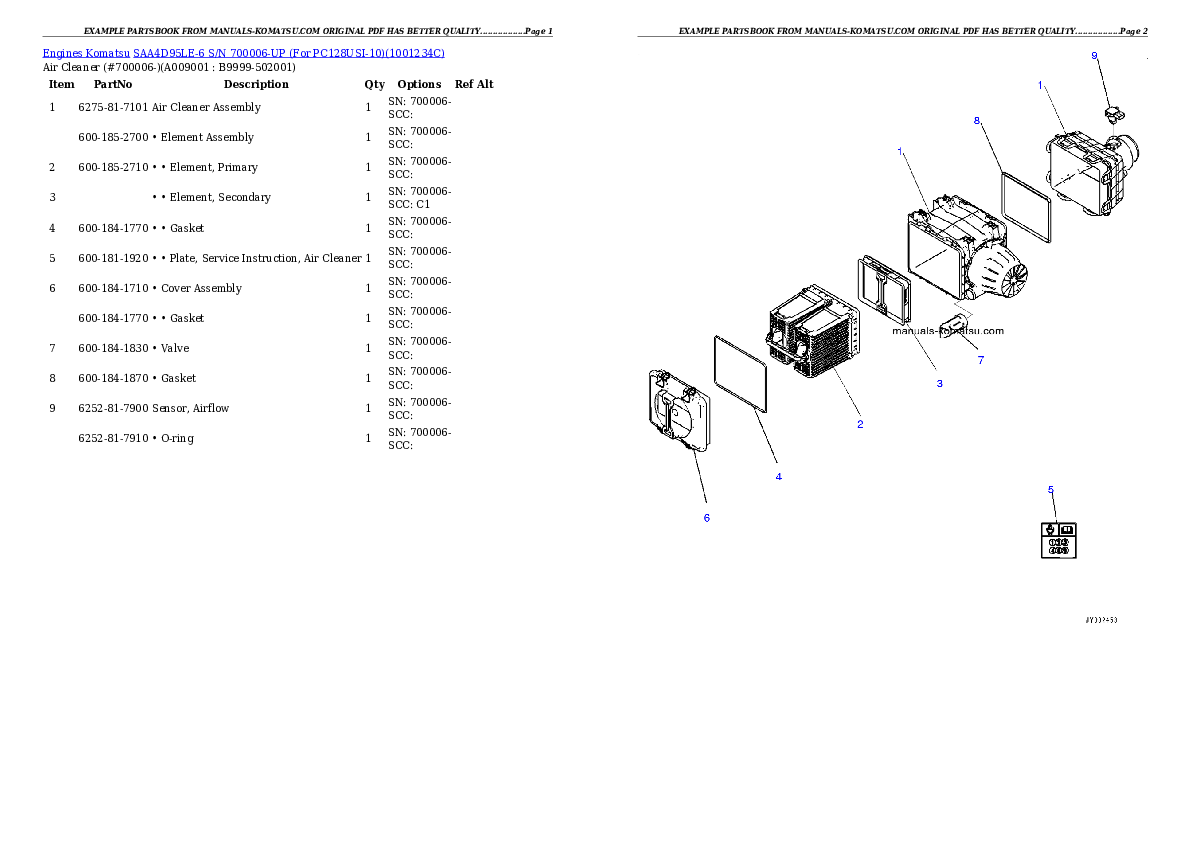 Protected: SAA4D95LE-6 S/N 700006-UP (For PC128USI-10) Partsbook