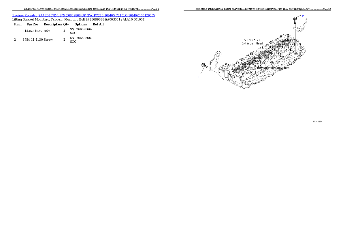 SAA6D107E-1 S/N 26689866-UP (For PC210-10M0/PC210LC-10M0) Partsbook