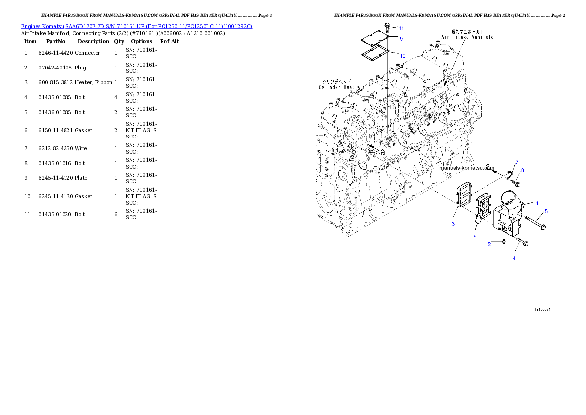 Protected: SAA6D170E-7D S/N 710161-UP (For PC1250-11/PC1250LC-11) Partsbook