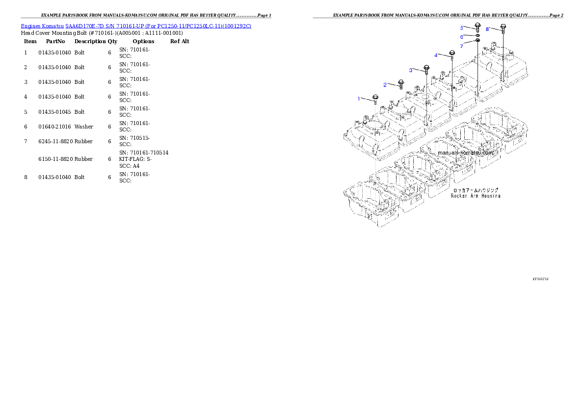 Protected: SAA6D170E-7D S/N 710161-UP (For PC1250-11/PC1250LC-11) Partsbook