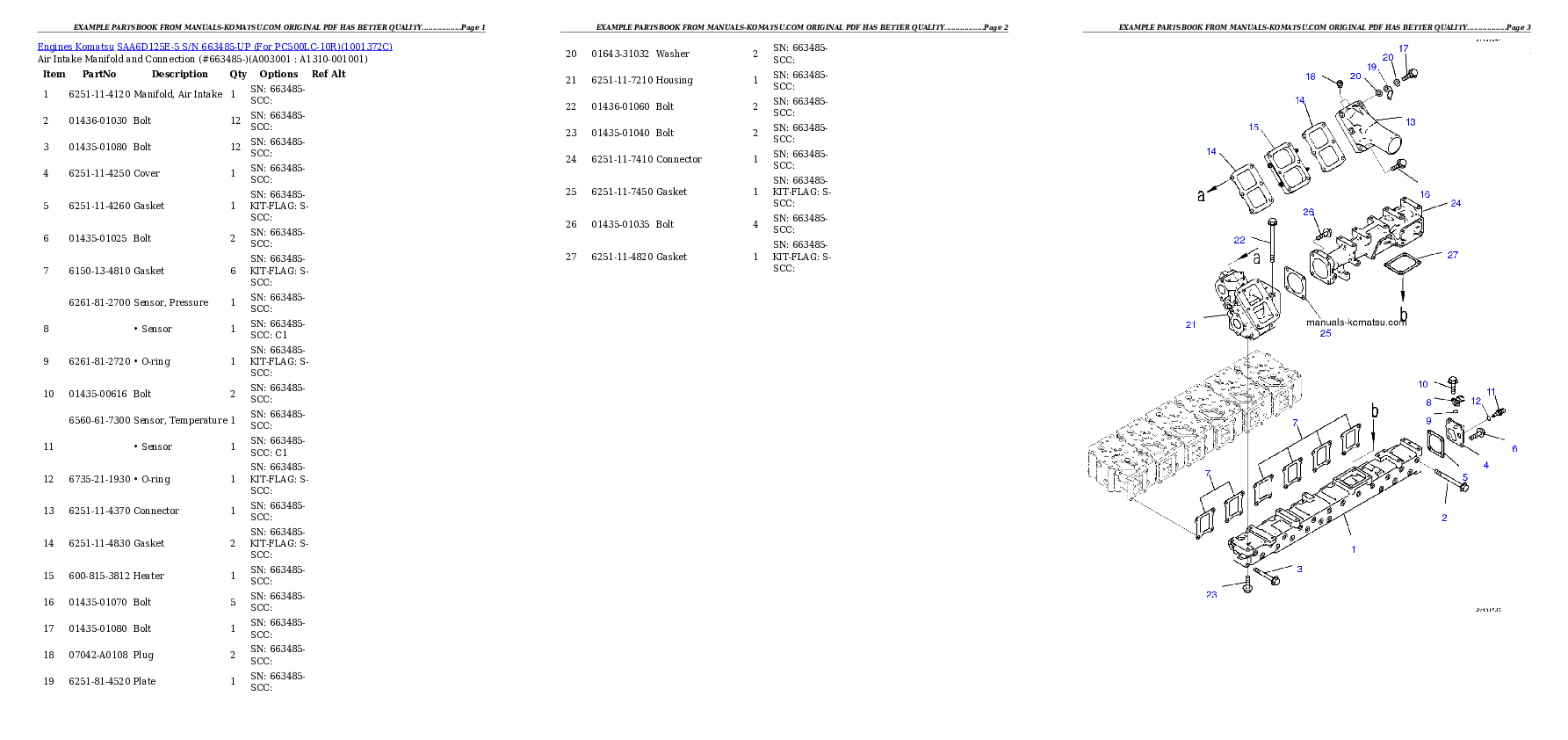 SAA6D125E-5 S/N 663485-UP (For PC500LC-10R) Partsbook