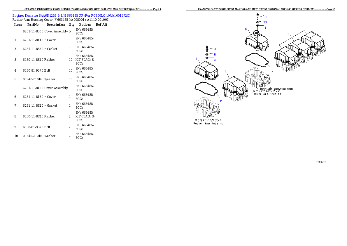 Protected: SAA6D125E-5 S/N 663485-UP (For PC500LC-10R) Partsbook