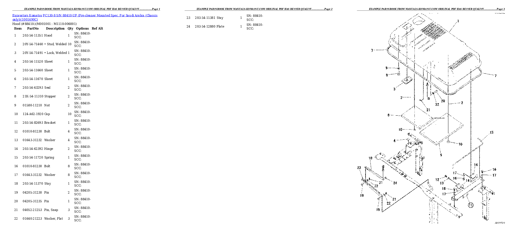 PC130-8 S/N 88410-UP (Pre-cleaner Mounted Spec. For Saudi Arabia (Chassis only)) Partsbook