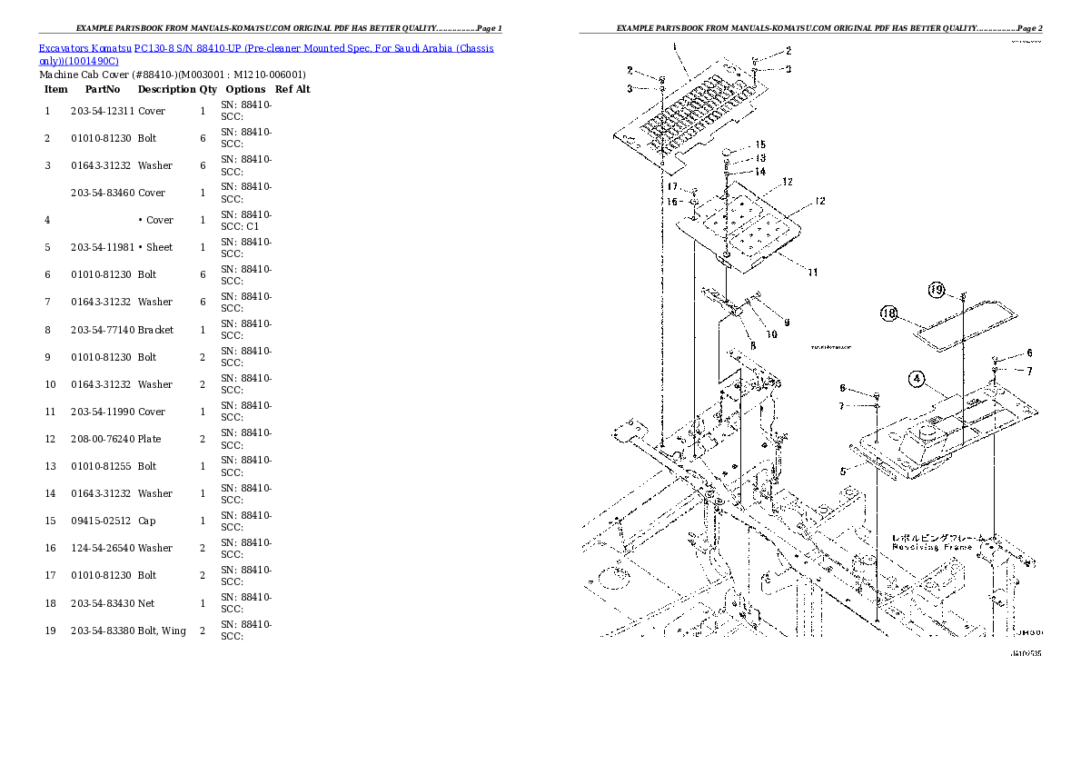 Protected: PC130-8 S/N 88410-UP (Pre-cleaner Mounted Spec. For Saudi Arabia (Chassis only)) Partsbook