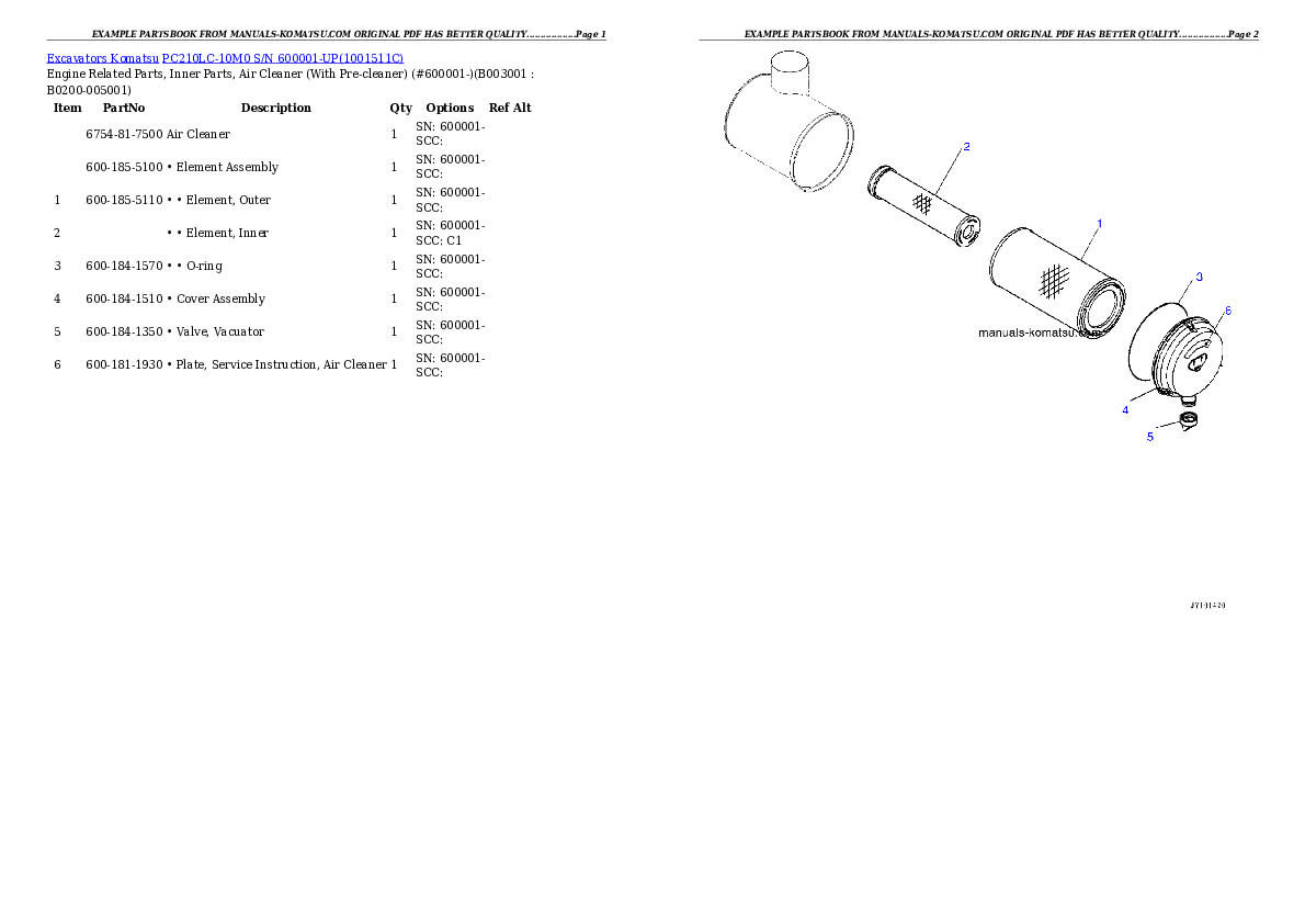 Protected: PC210LC-10M0 S/N 600001-UP Partsbook