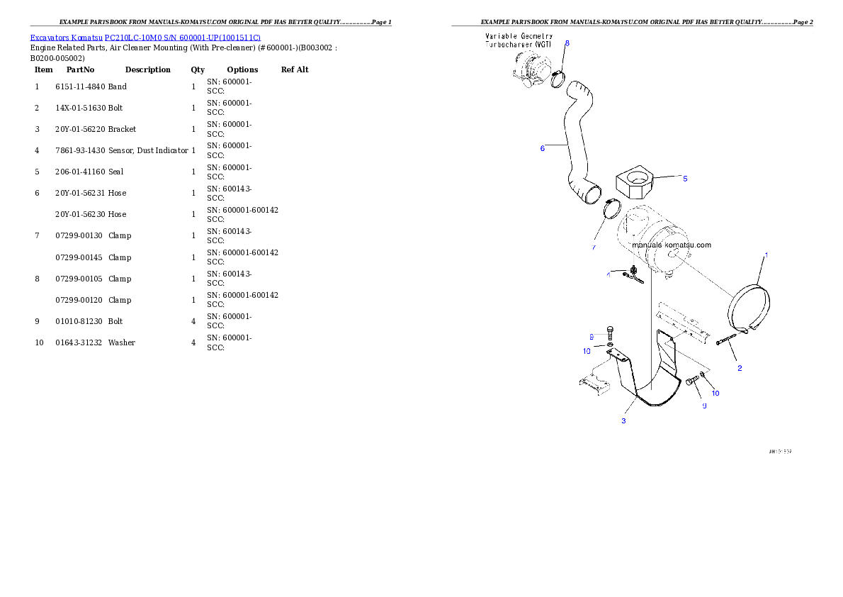 Protected: PC210LC-10M0 S/N 600001-UP Partsbook