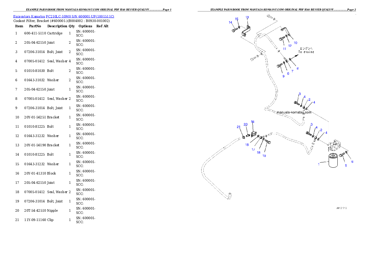 Protected: PC210LC-10M0 S/N 600001-UP Partsbook