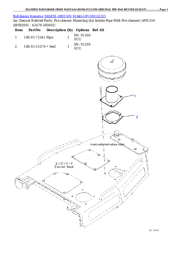 Protected: D65EXI-18E0 S/N 91845-UP Partsbook