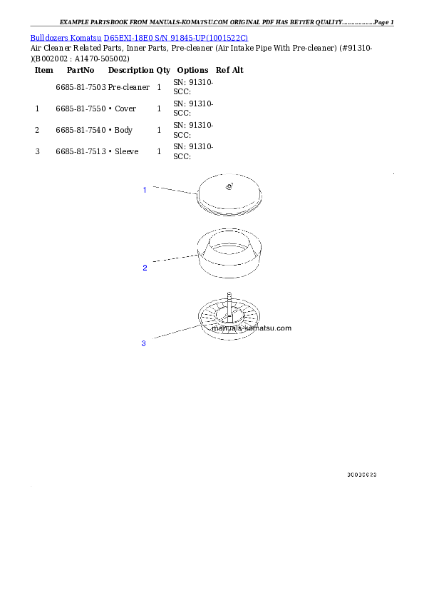 Protected: D65EXI-18E0 S/N 91845-UP Partsbook