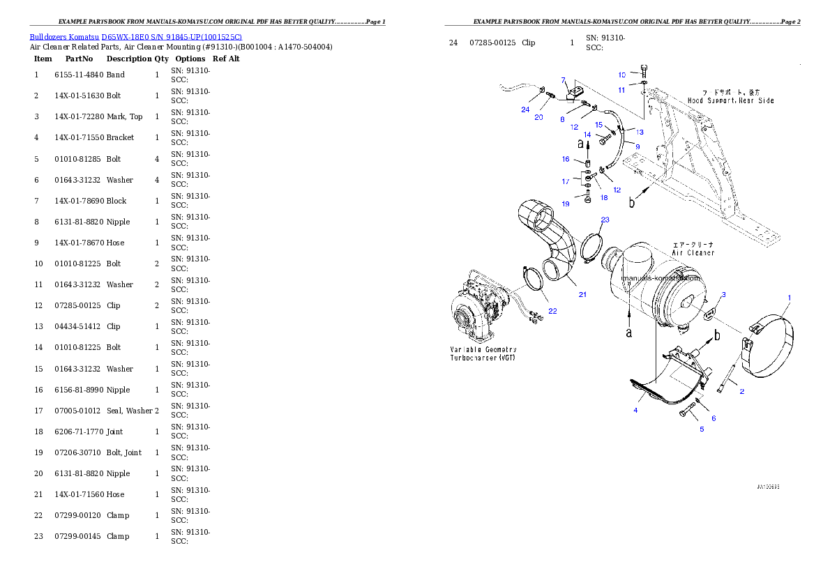 Protected: D65WX-18E0 S/N 91845-UP Partsbook