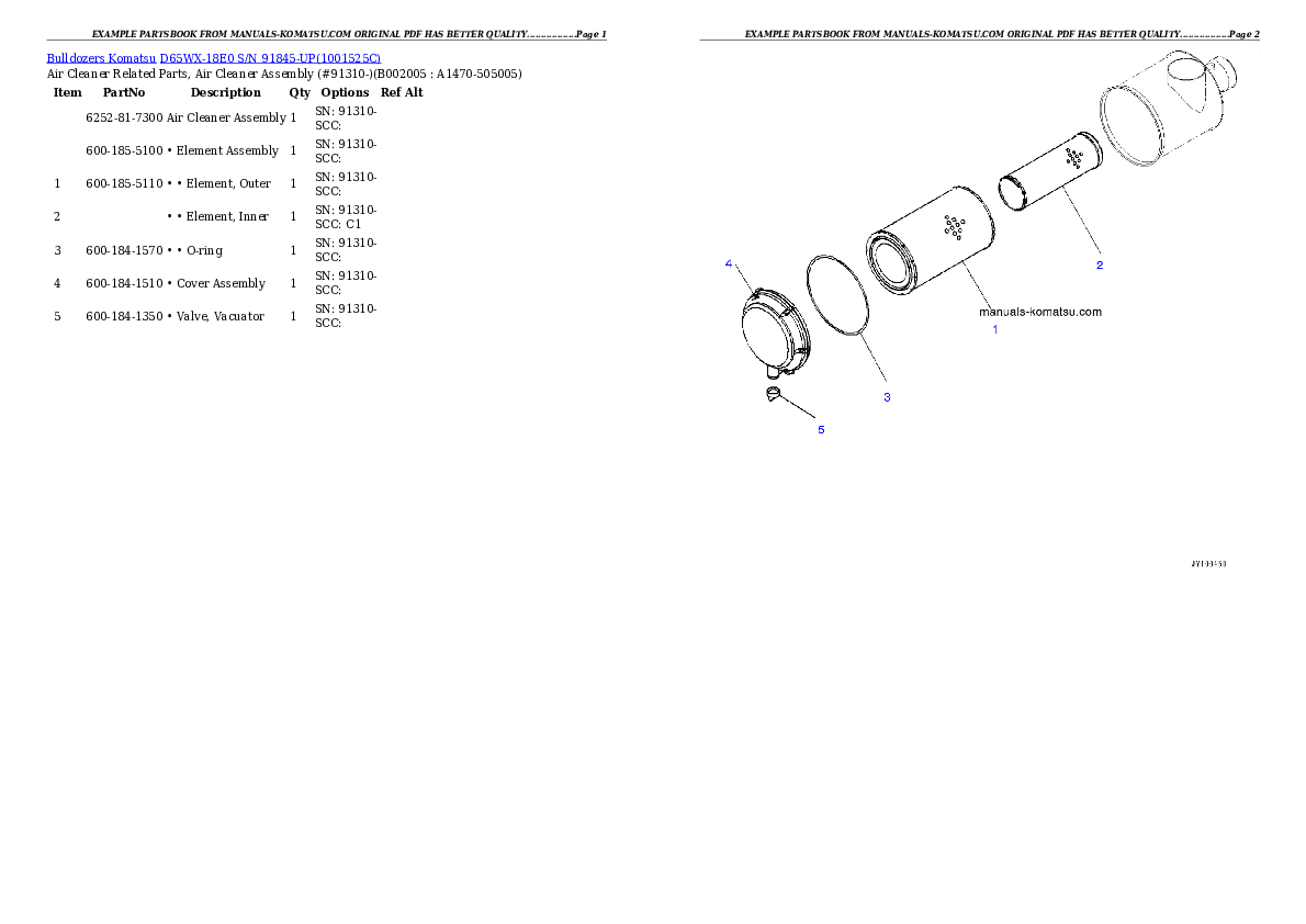 Protected: D65WX-18E0 S/N 91845-UP Partsbook