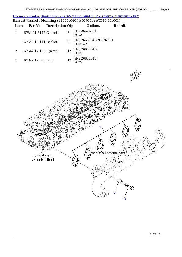 Protected: SAA6D107E-3D S/N 26631040-UP (For GD675-7E0) Partsbook