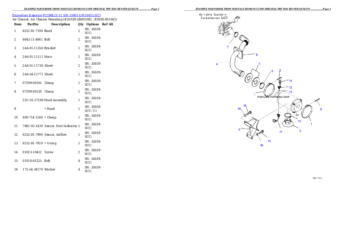 PC290LCI-11 S/N 35001-UP Partsbook