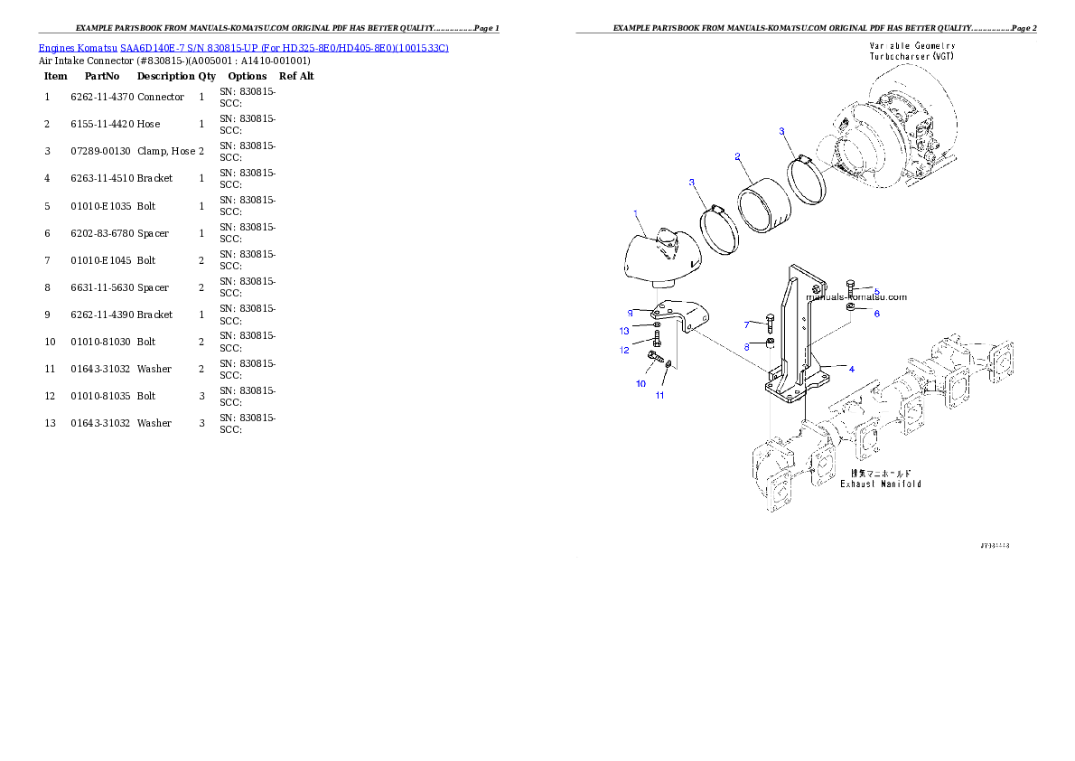 Protected: SAA6D140E-7 S/N 830815-UP (For HD325-8E0/HD405-8E0) Partsbook