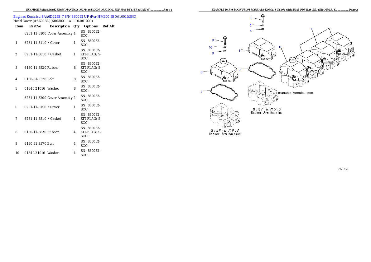 Protected: SAA6D125E-7 S/N 860032-UP (For HM300-5E0) Partsbook
