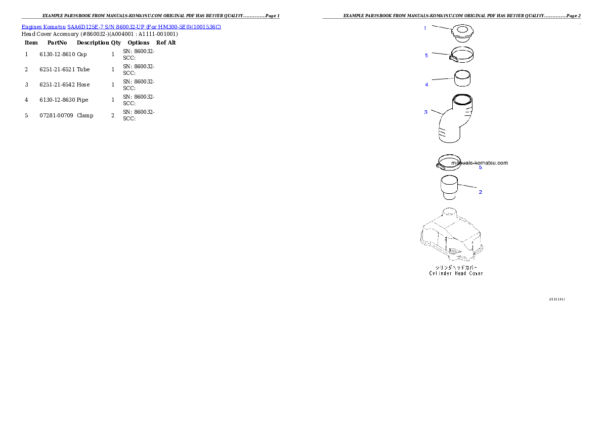 Protected: SAA6D125E-7 S/N 860032-UP (For HM300-5E0) Partsbook