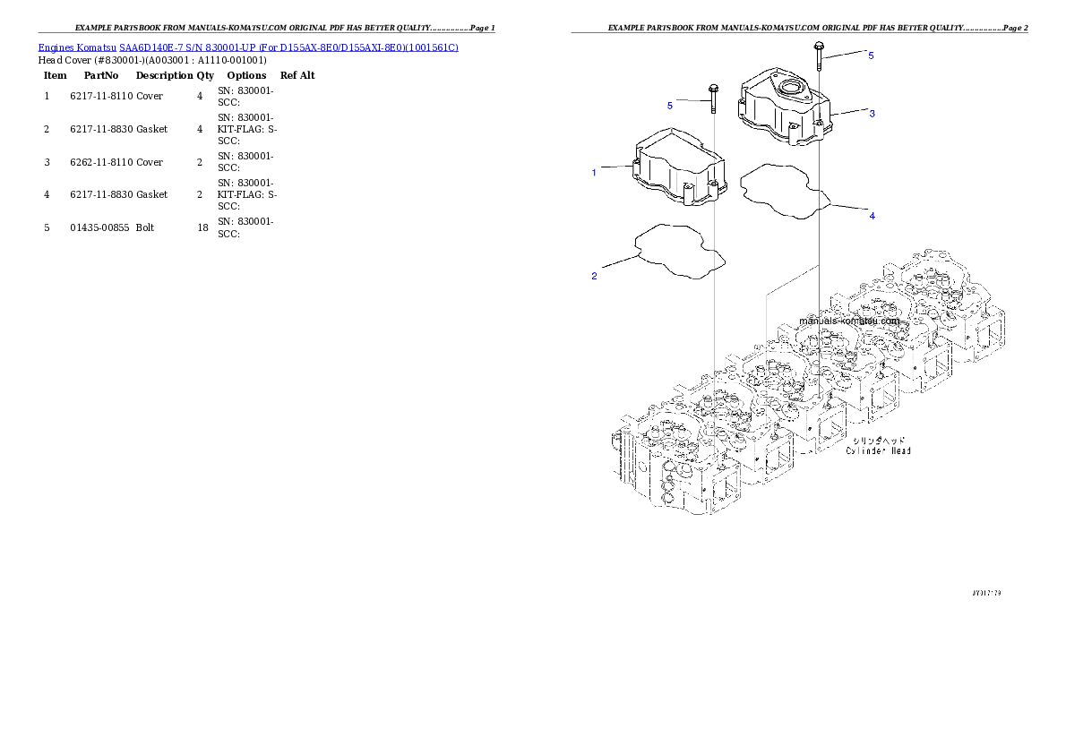 Protected: SAA6D140E-7 S/N 830001-UP (For D155AX-8E0/D155AXI-8E0) Partsbook
